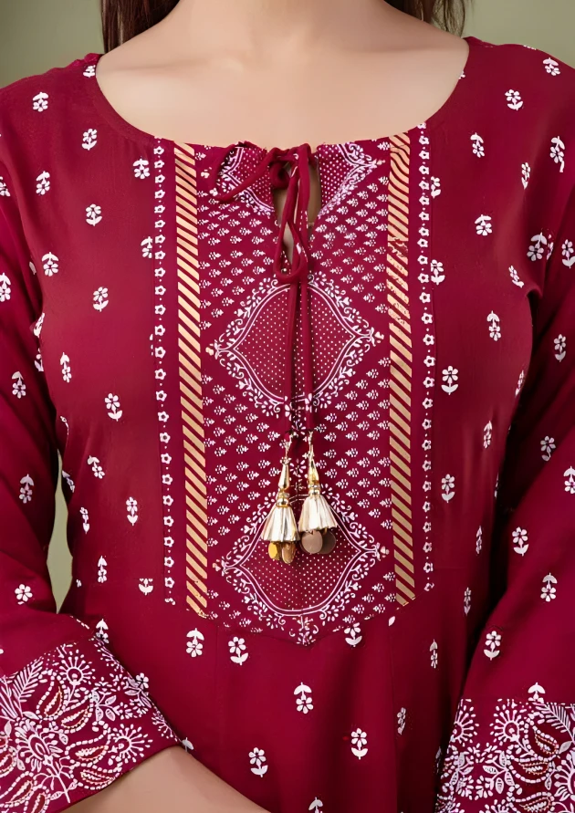 Womens Rayon Kurti With Duppata And Bottomwear 3 Pice Set - Guardsman Red, XL