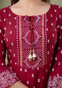 Womens Rayon Kurti With Duppata And Bottomwear 3 Pice Set - Guardsman Red, XLL