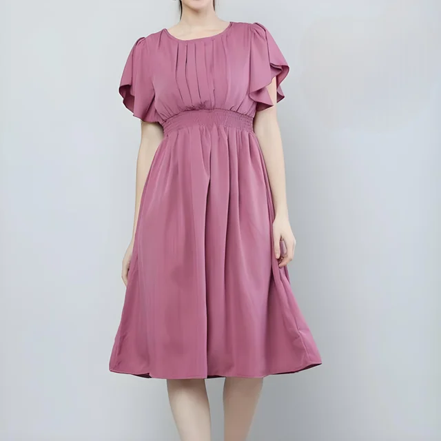BUCCLY Women's Solid Boat Neck Pink Dresses - Pink Flamingo, XL