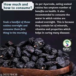 Seedless Black Raisins 250g | Dried Kishmish Without Seeds, Dry Grapes | Kali Kismis Dry Fruits | Kali Darakh (250) - 250g