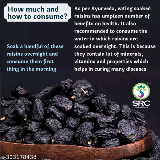 Seedless Black Raisins 250g | Dried Kishmish Without Seeds, Dry Grapes | Kali Kismis Dry Fruits | Kali Darakh (250) - 250g