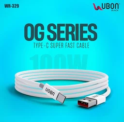 Ubon USB to Type C Charging Cable WR-329, 100W High Speed Data Sync and Charging Cable 1Mtr Length | Compatible with iOS & Android