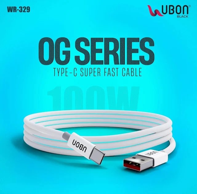Ubon USB to Type C Charging Cable WR-329, 100W High Speed Data Sync and Charging Cable 1Mtr Length | Compatible with iOS & Android