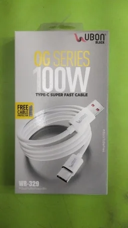Ubon USB to Type C Charging Cable WR-329, 100W High Speed Data Sync and Charging Cable 1Mtr Length | Compatible with iOS & Android