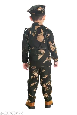 BOYS PRINTED ARMY OR BSF DRESS WITH CAP WHISTEL ROPE GUN GUN COVER FOR FANCY DRESS COMPITITION OR REGULAR WEAR - 12-18 Months