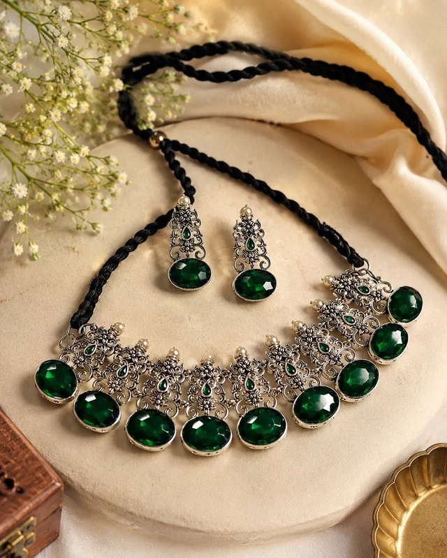 Vintage Green Stone Choker Set