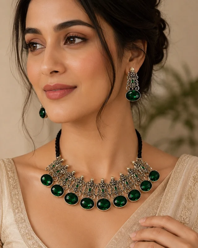 Vintage Green Stone Choker Set