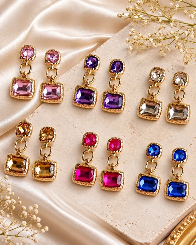 Beautiful Zirconia Statement Drop Earrings - Rani Pink