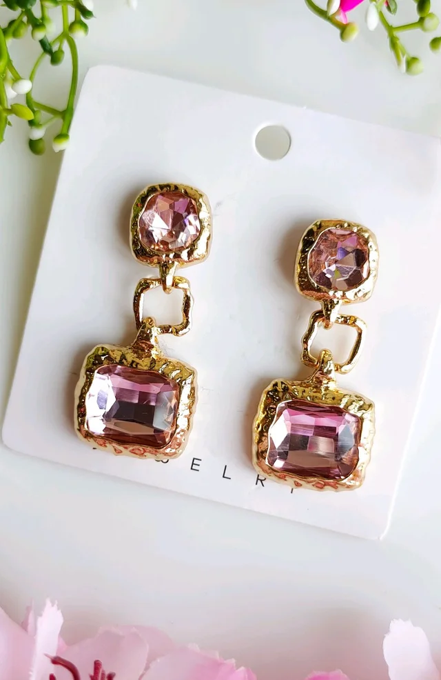 Beautiful Zirconia Statement Drop Earrings - Lightpink