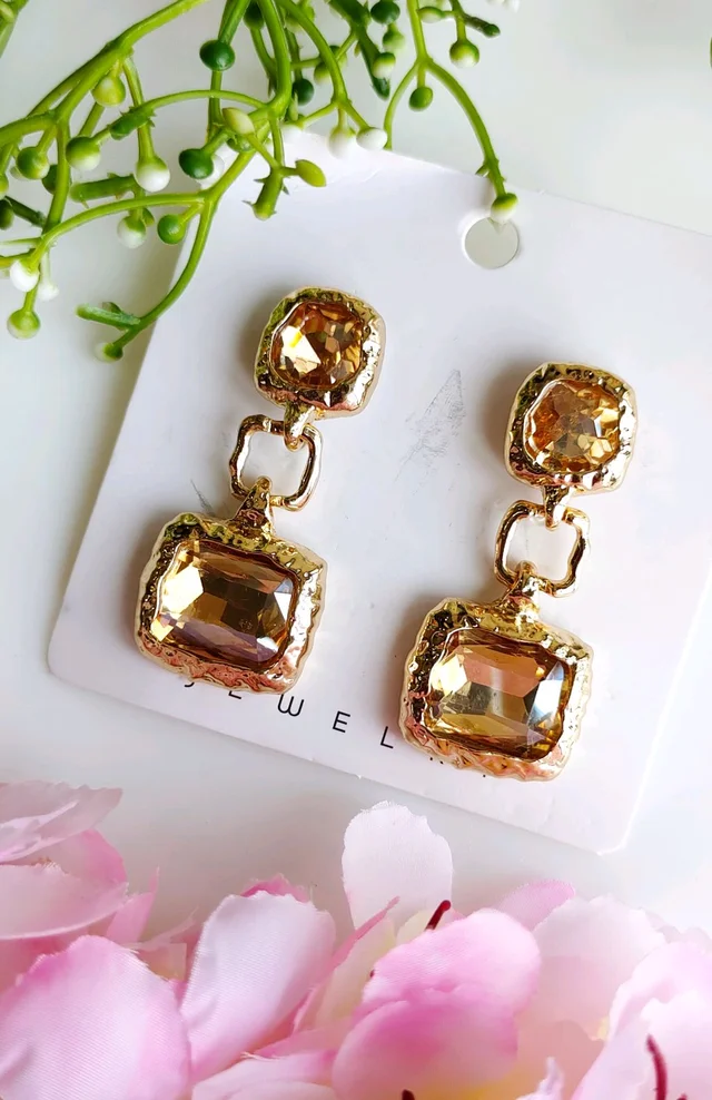 Beautiful Zirconia Statement Drop Earrings - Golden