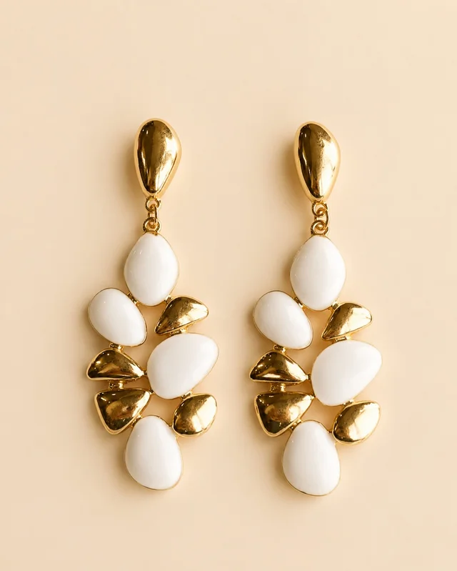 *Luxe Petal Statement Earrings – Gold & Enamel Collection*🌷 - White