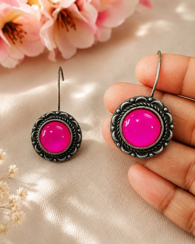 Desi Glam Pink Stone Earrings