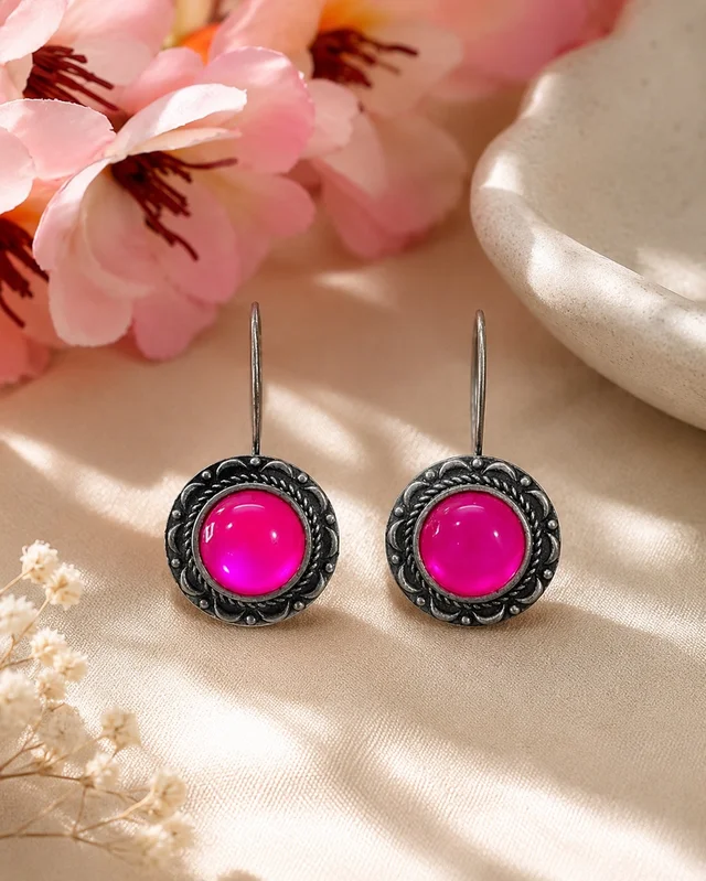 Desi Glam Pink Stone Earrings