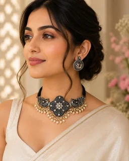 *Elegant Oxidised Peacock Choker Set*💖