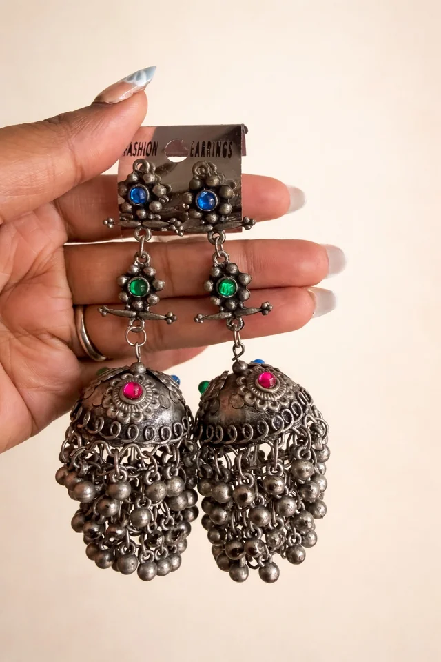 🌷*Classic Desi Diva Oxidised Jhumkas*🌷