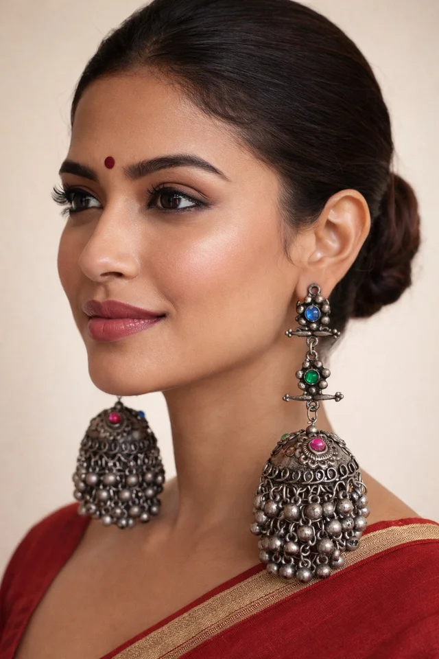 🌷*Classic Desi Diva Oxidised Jhumkas*🌷