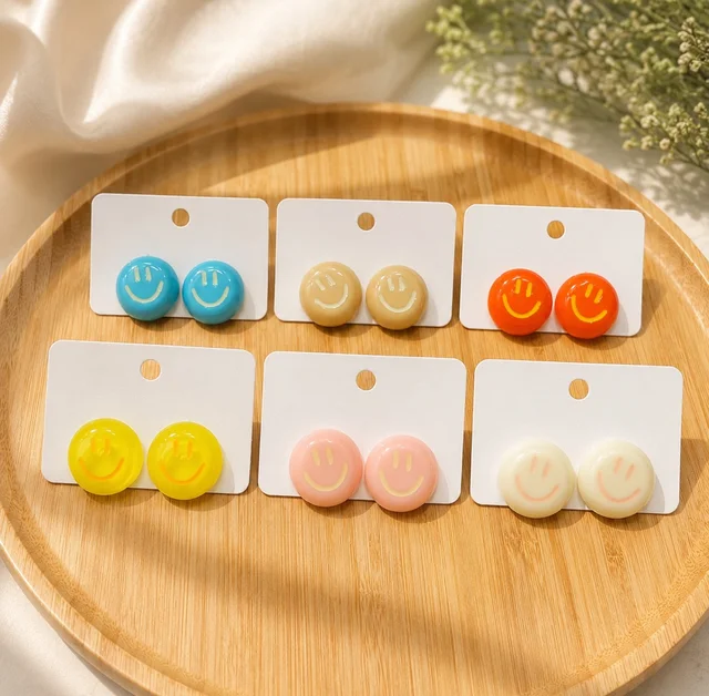 Color Pop Smiley Stud Earrings ๐ - Orange