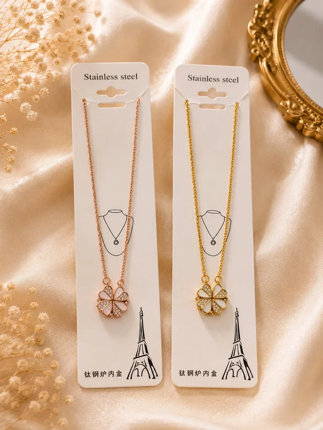 ✨ *Clover Charm Stainless Steel Necklace | Rose Gold & Gold* ✨ - Rosegold