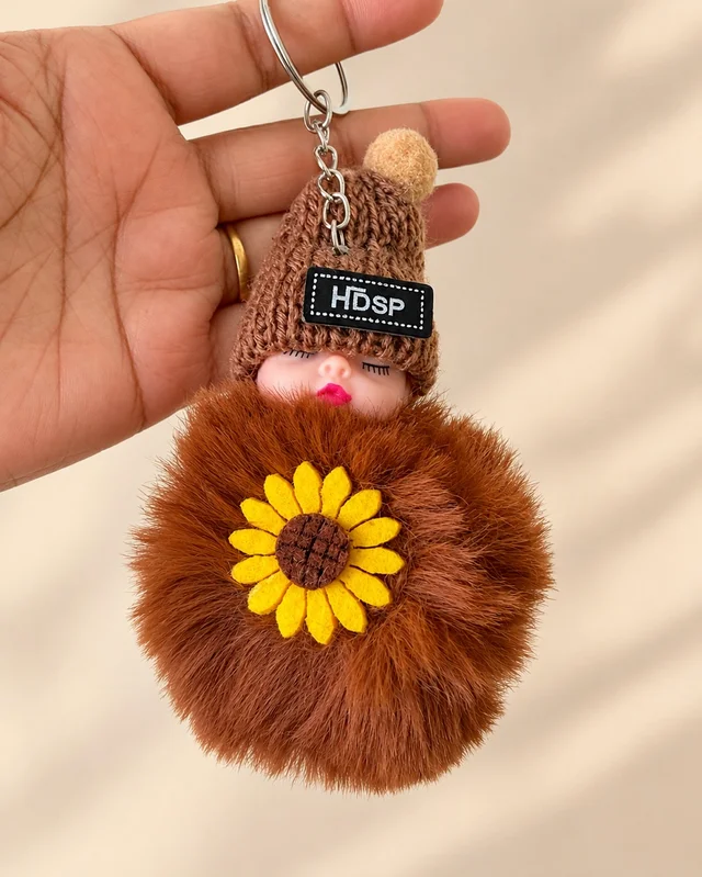 Cute Fluffy Doll Keychains / Bag charms - Brown