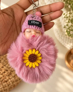 Cute Fluffy Doll Keychains / Bag charms - Brown