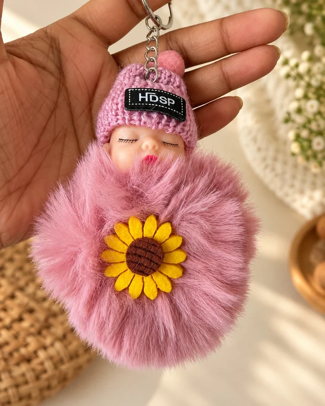Cute Fluffy Doll Keychains / Bag charms - Pink