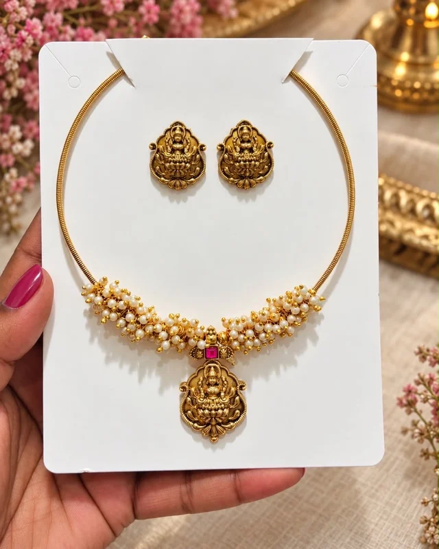 *Divine Lakshmi Temple Hasli Necklace Sets*🌟 - white