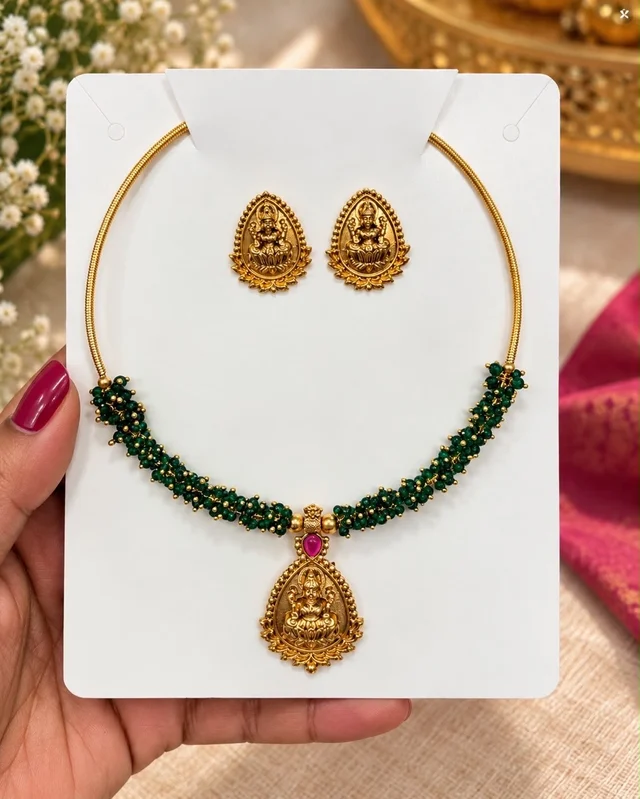 *Divine Lakshmi Temple Hasli Necklace Sets*🌟 - white