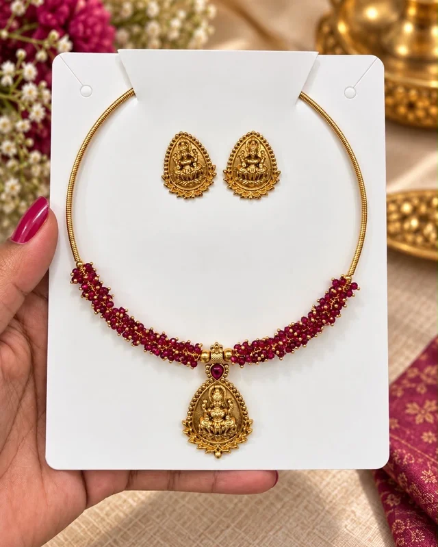 *Divine Lakshmi Temple Hasli Necklace Sets*🌟 - white