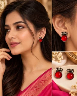 Royal Elephant Stone Stud Earrings ❤️🐘 - Red