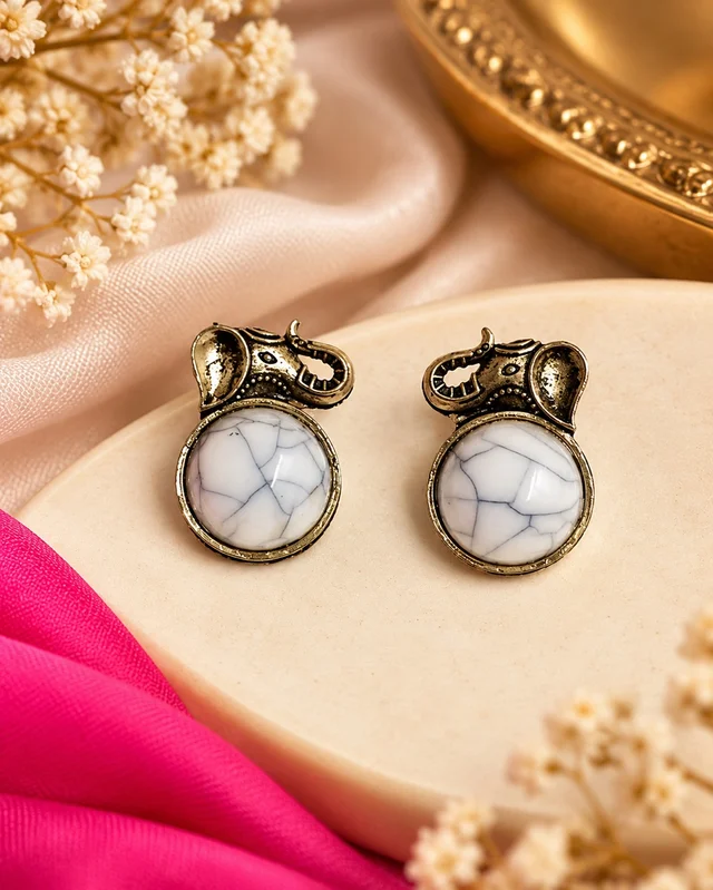 Royal Elephant Stone Stud Earrings ❤️🐘 - white