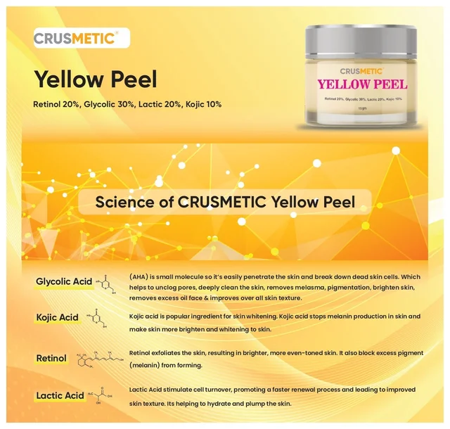 Crusmetic Yellow Peel Reduce Dark Spots | Pigmentation|Improve Skin Colour | Wrinkles and helps in anti-ageing.