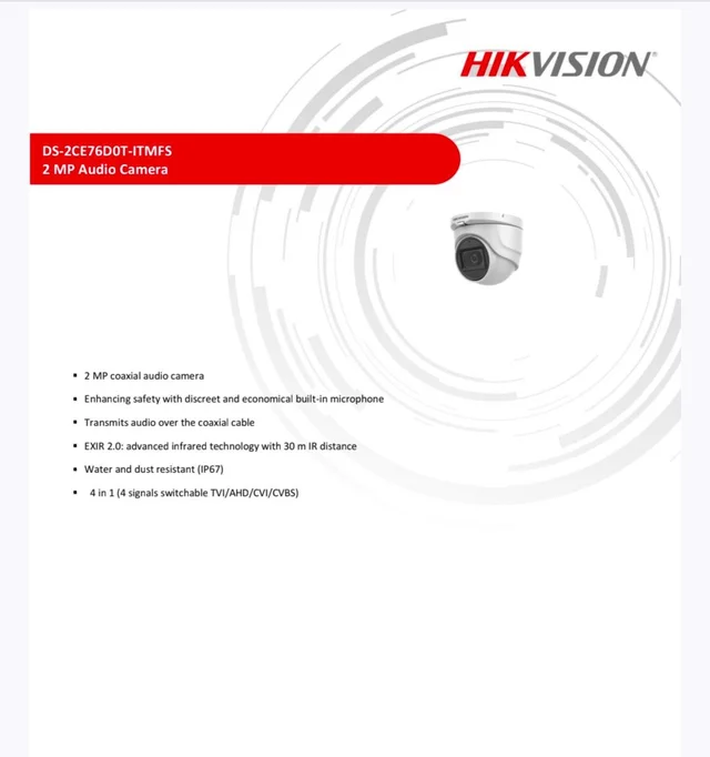 HIKVISION 2MP DS-2CE76DOT-ITMFS DOME CAMERA
