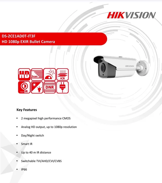 HIKVISION 2MP DS-2CE1ADOT-IT3F BULLET CAMERA