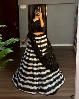 Black Lehenga - Black, XL