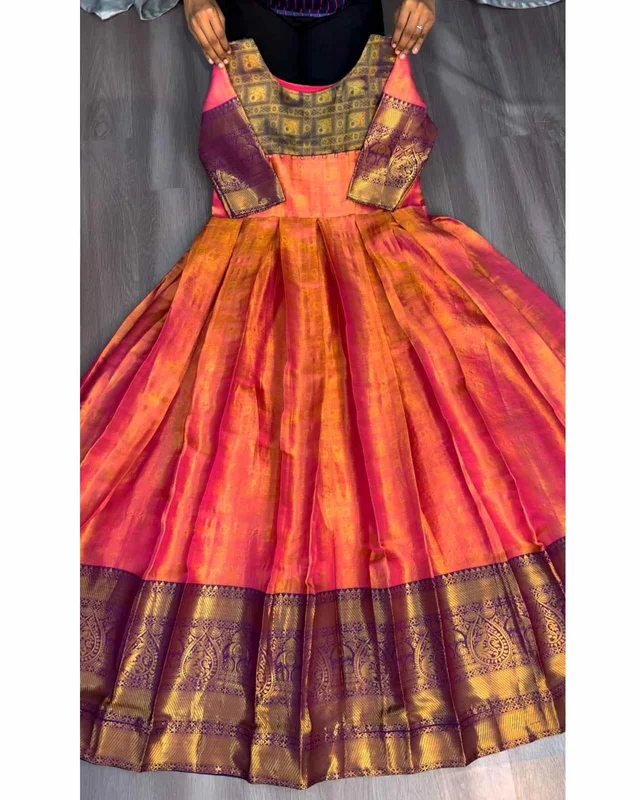 Kanjivaram silk Gown - Free Size, Dark Orange