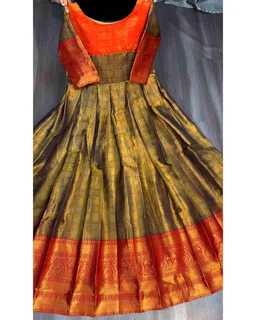 Kanjivaram silk Gown - Free Size, Dark Orange