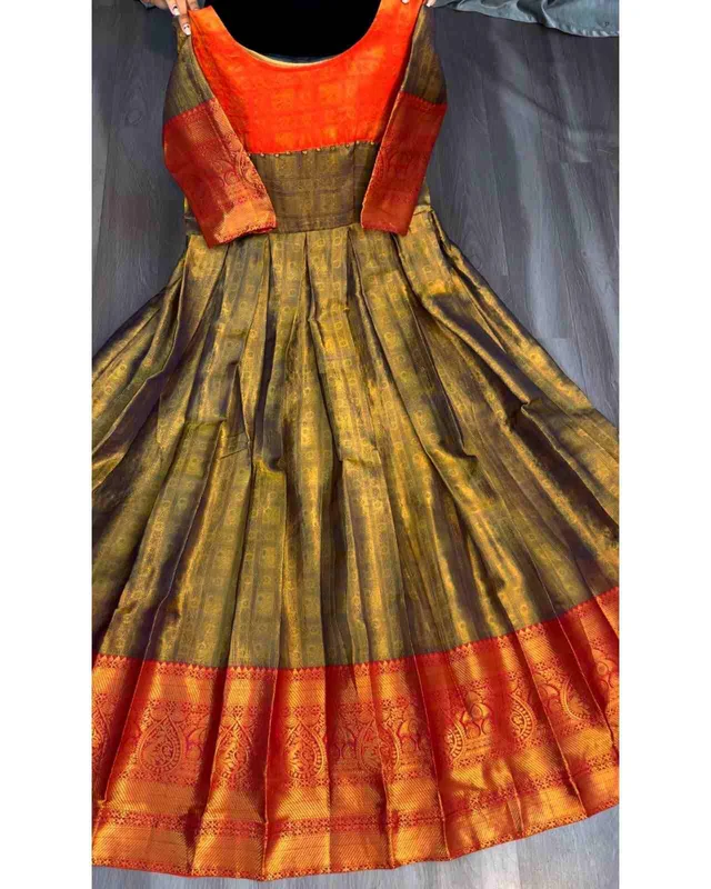 Kanjivaram silk Gown - Free Size, Dark Orange