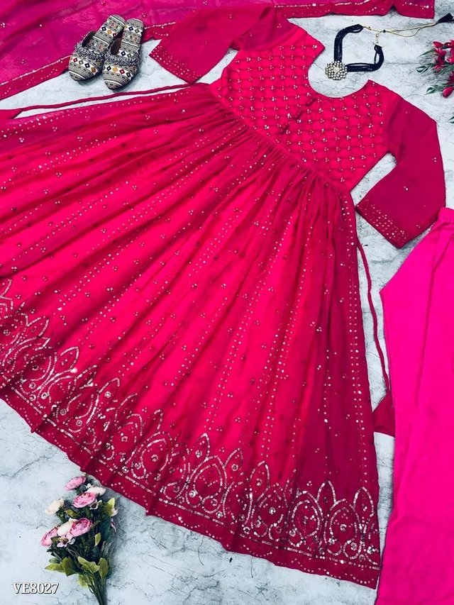 PARTY WEAR LOOK GOWN - L, Pink