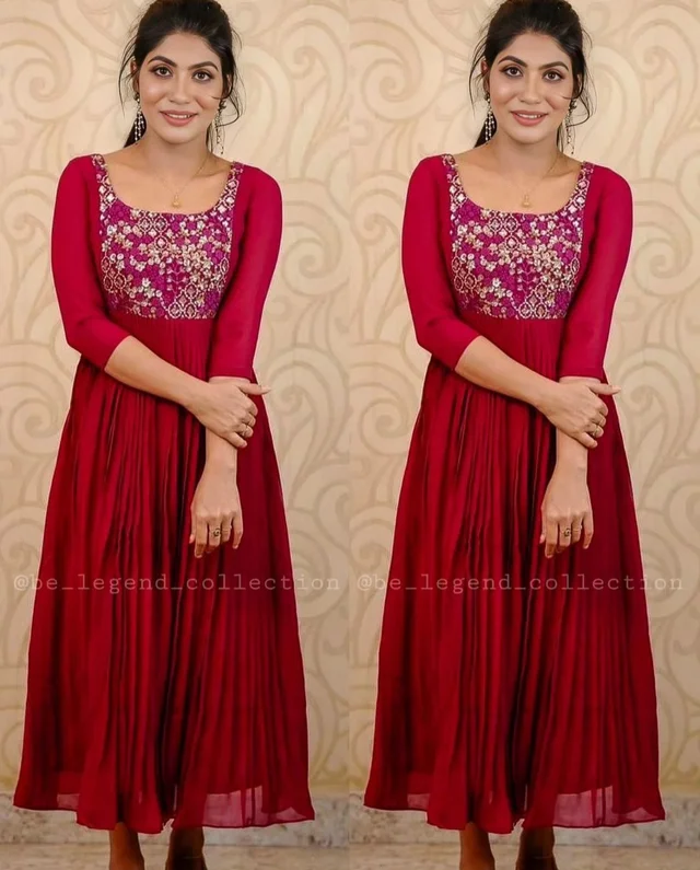 DESIGNER EMBOIDERY ETHNIC WEAR GOWNS - L, Pink