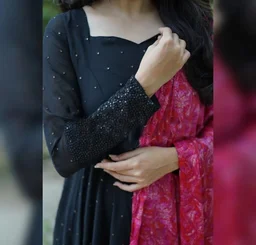 New party wear Embroidery work gown with digital printed dupatta - XL