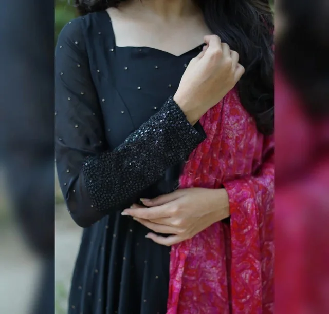New party wear Embroidery work gown with digital printed dupatta - 2XL