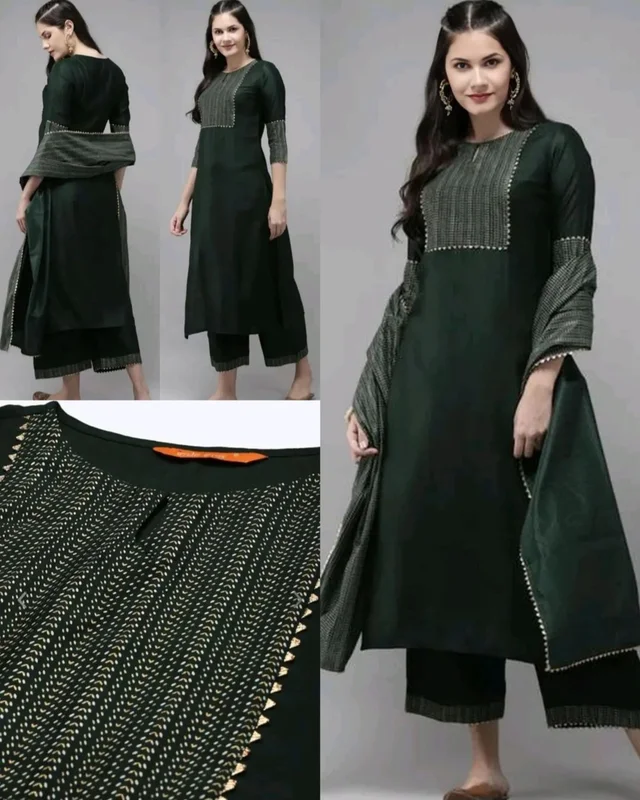 Daily wear Women Kurta sets with dupatta - S, Green