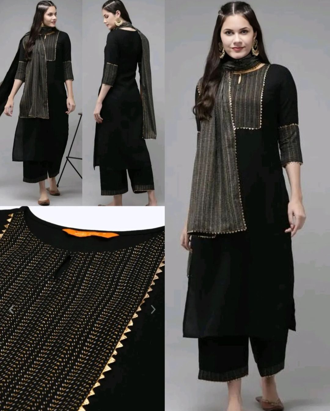 Daily wear Women Kurta sets with dupatta - M, Black