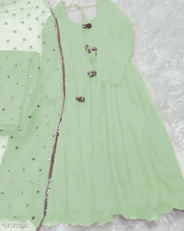 PARTYWEAR LOOK ANARKALI GOWN AND FANCY LACE WORK - XL, Yellow