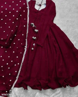 PARTYWEAR LOOK ANARKALI GOWN AND FANCY LACE WORK - Blue, 2XL