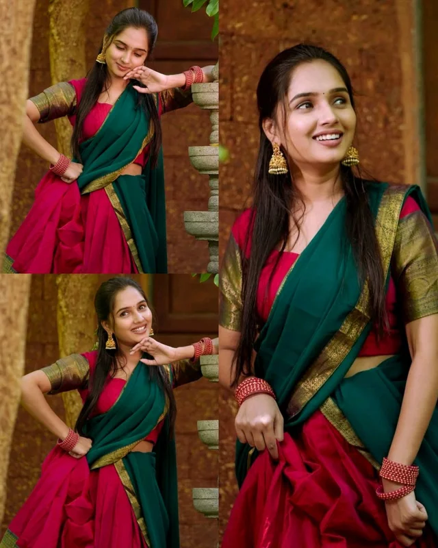 South Indian Traditional Half Saree - Green, Free Size