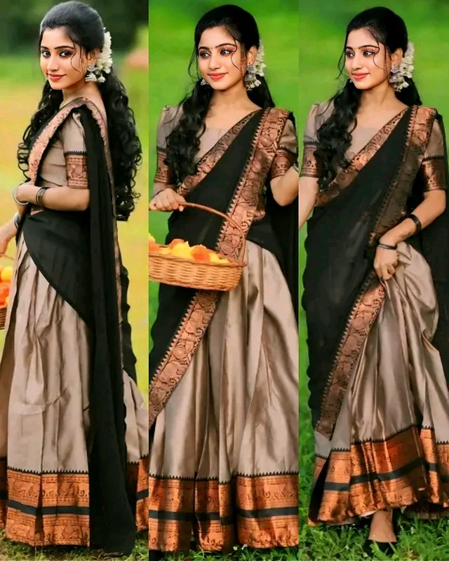 South Indian Traditional Half Saree - Black, Free Size
