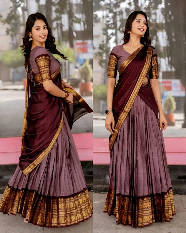 South Indian Traditional Half Saree - Rustic Red, Free Size
