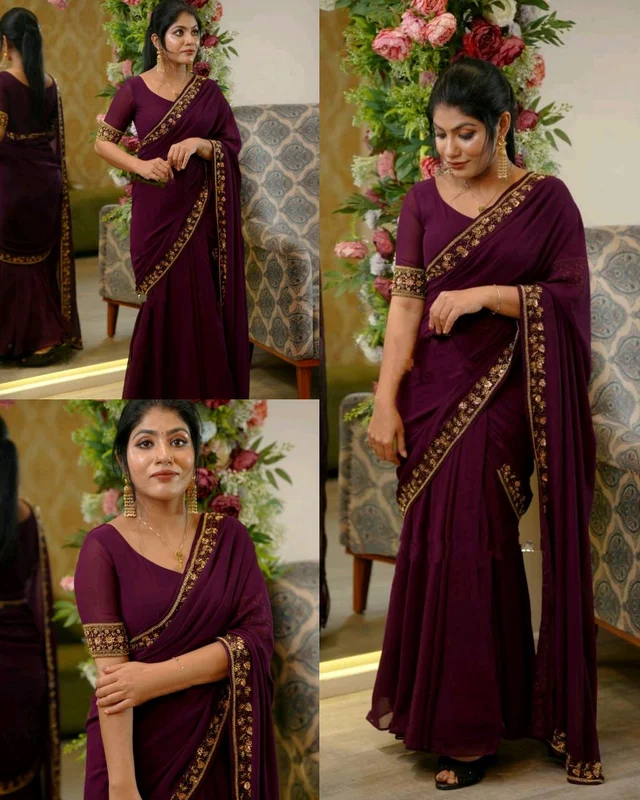 30 Secounds Gown Saree - Purple, L