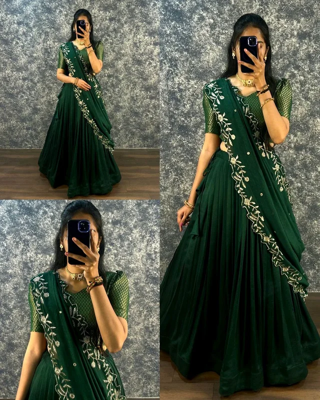 Super Trendy New Full Stitched Lehenga - Green, M